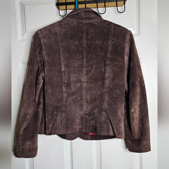 Women's I.E 100% SUEDE LEATHER  Blazer Size M Brown - Picture 3 of 11